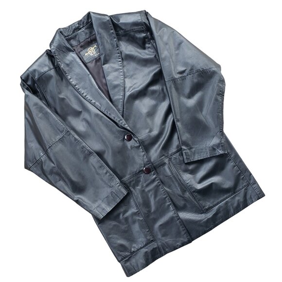 Vintage Etienne Aigner Black Leather Car Coat Women's Medium - Picture 1 of 11